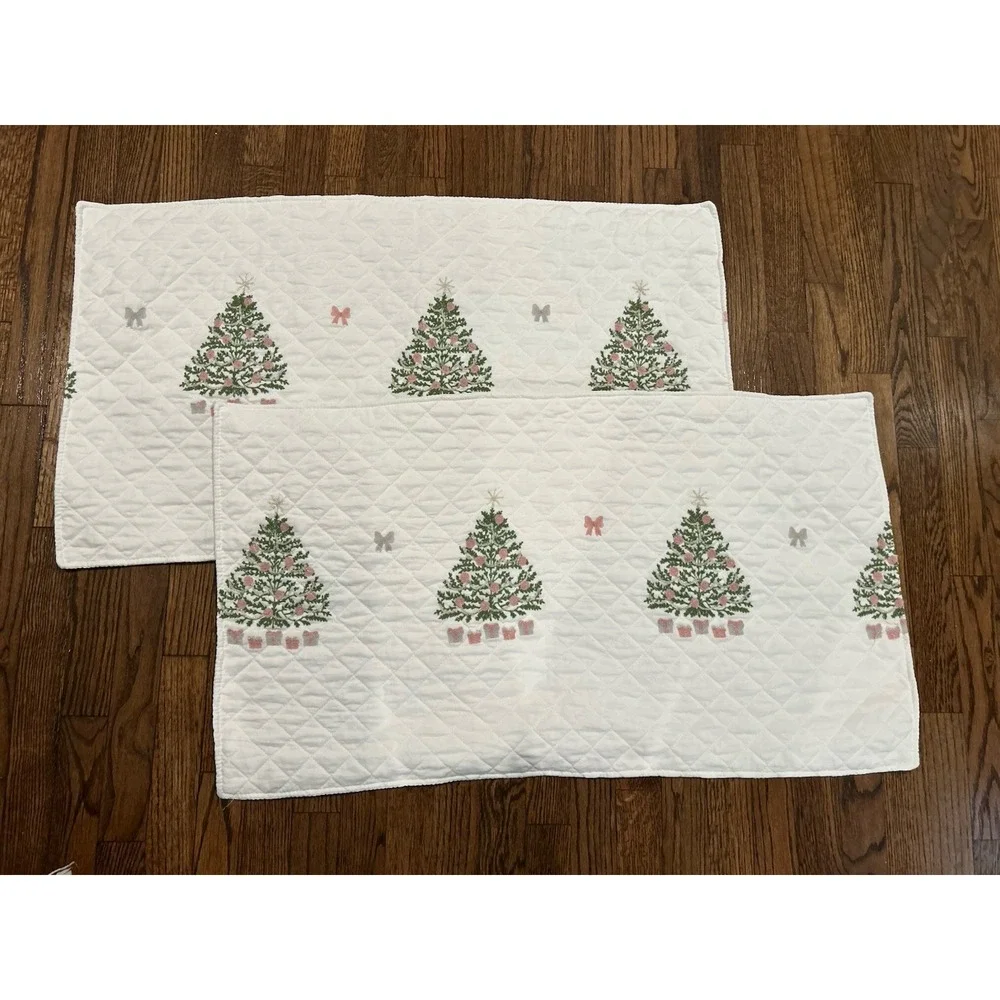 Rare Set of 2 Present Living Home King Shams Christmas Tree Embroidered Holiday